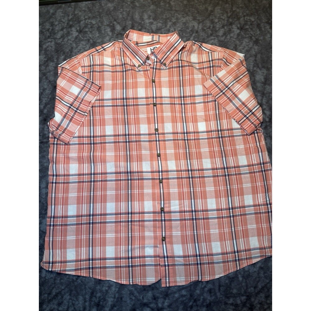 HB Men's Big & Tall 1XL Pink/White/Navy Plaid Short Sleeve Button-Up
